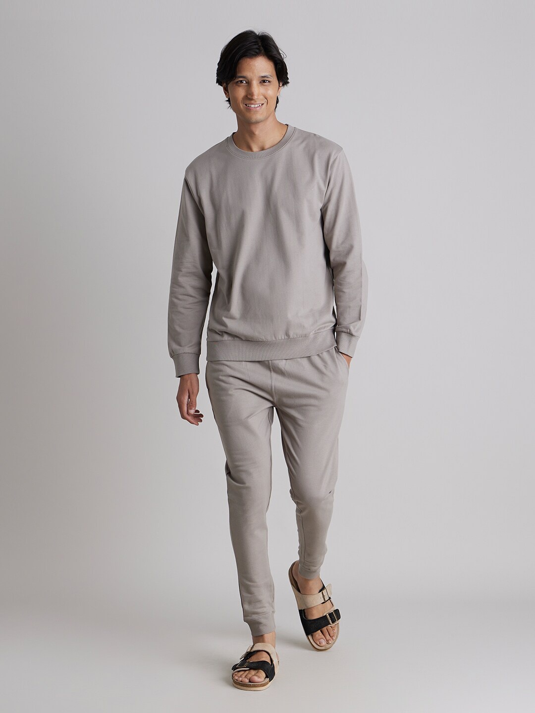 

SMUGGLERZ INC. Pure Organic Cotton Long Sleeves T-shirt with Trousers Co-Ords, Grey