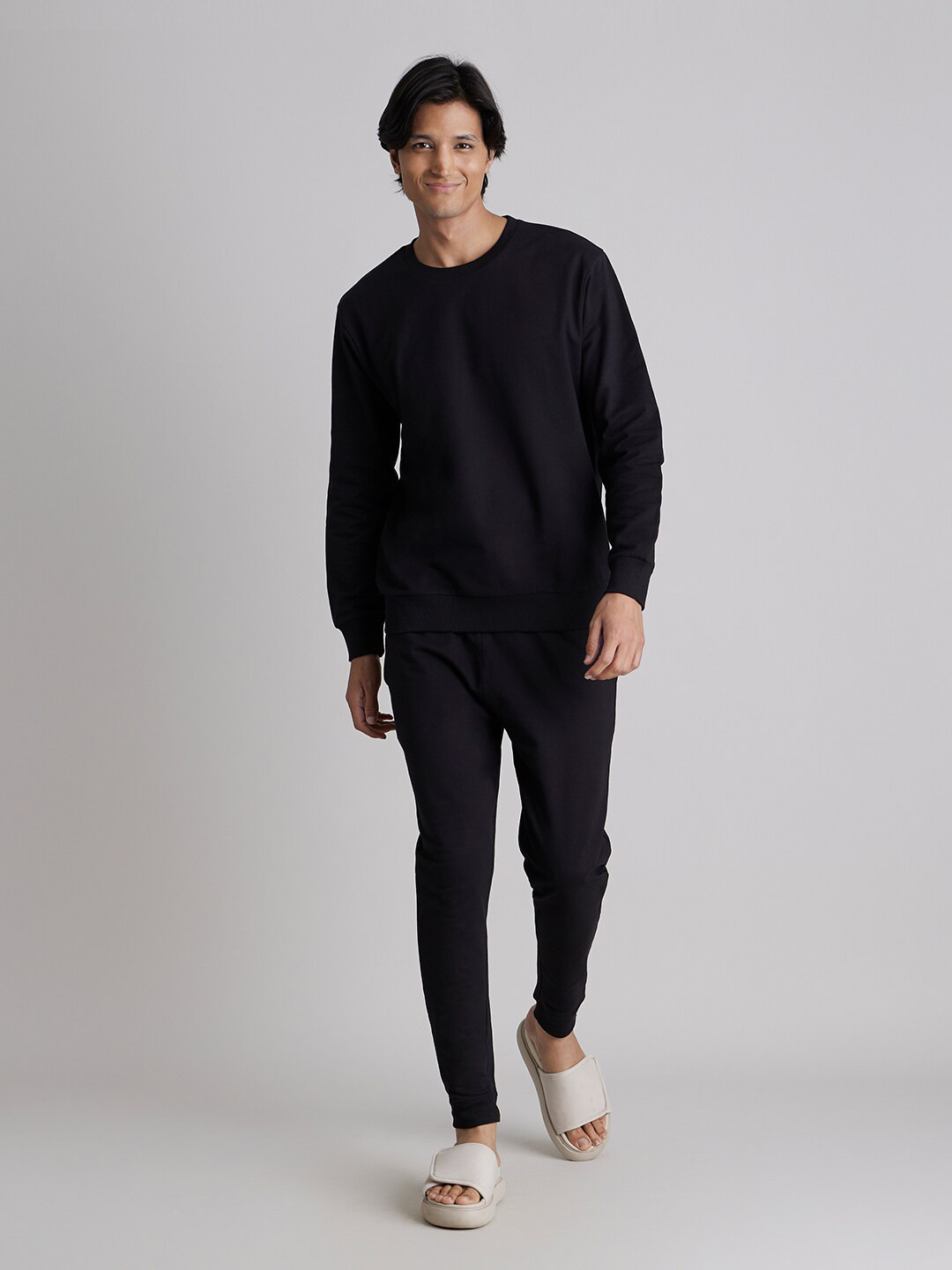 

SMUGGLERZ INC. Pure Organic Cotton Long Sleeves T-shirt with Trousers Co-Ords, Black