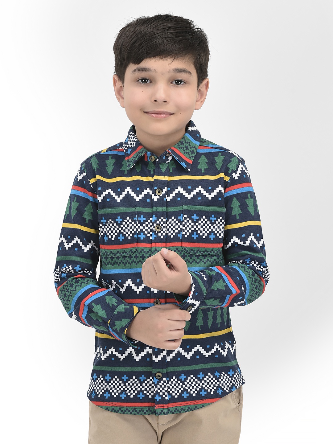 

JusCubs Boys Premium Geometric Printed Casual Cotton Shirt, Navy blue