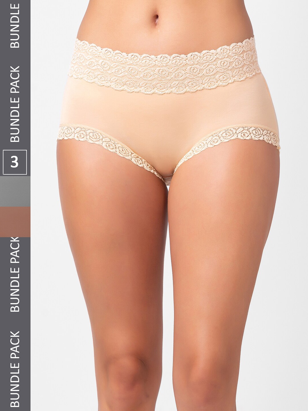 

NOIRA Pack Of 3 Assorted Cotton Lace Hipster Briefs