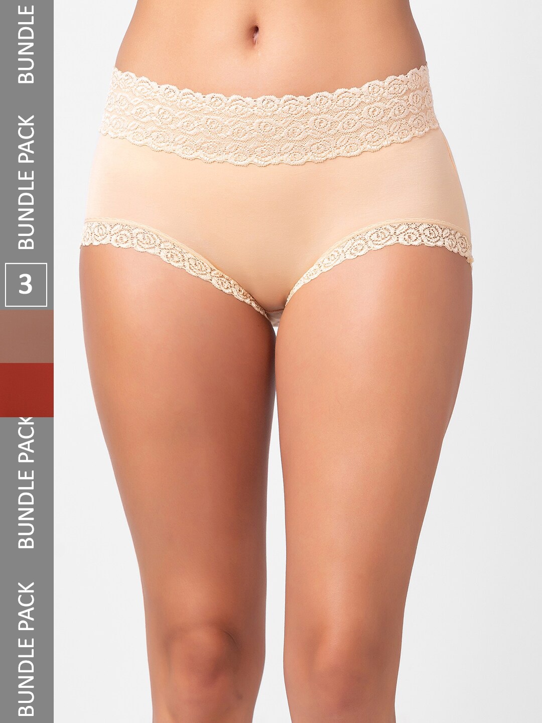 

NOIRA Pack Of 3 Assorted Cotton Lace Hipster Briefs