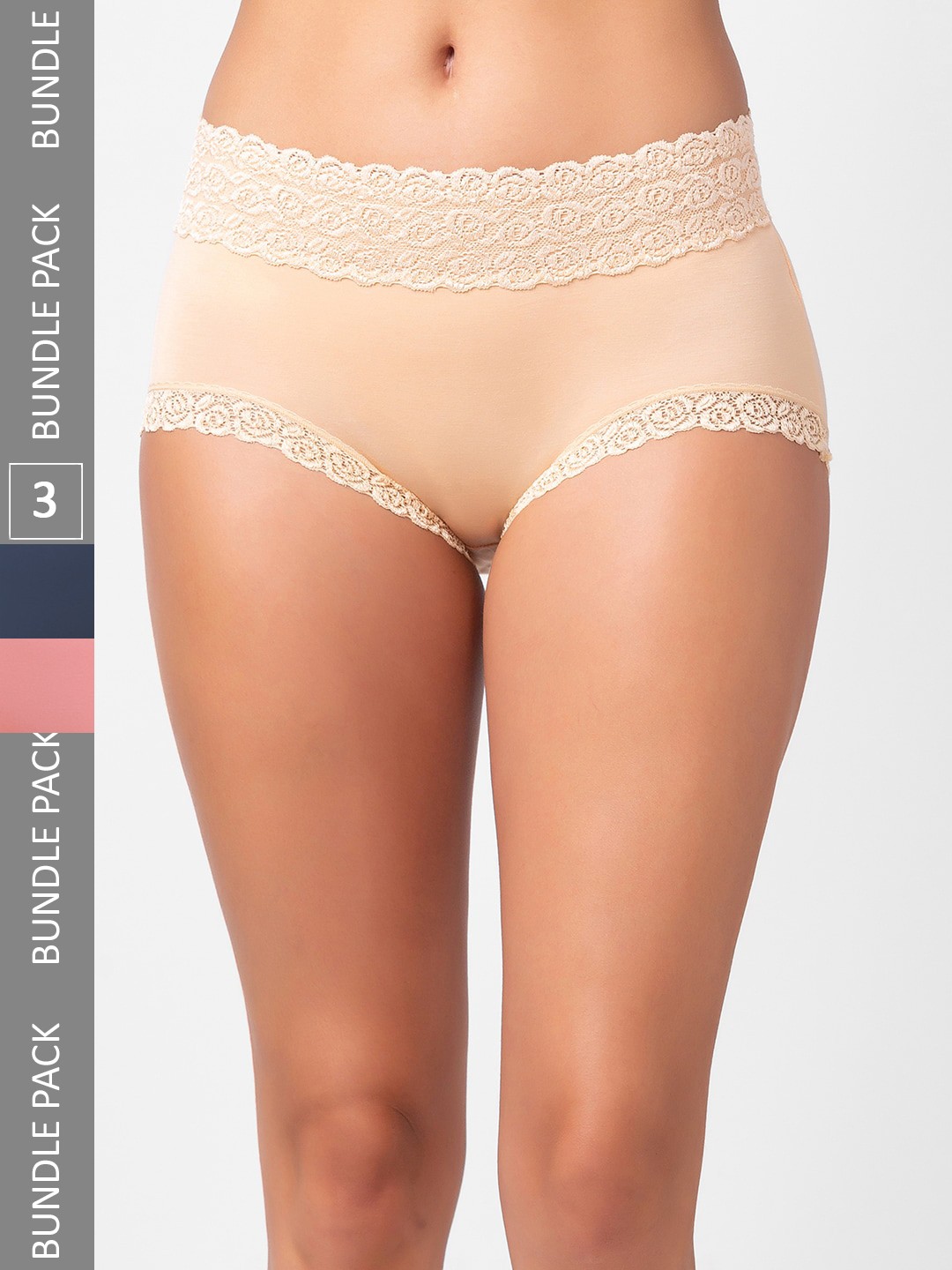 

NOIRA Pack Of 3 Assorted Cotton Lace Hipster Briefs