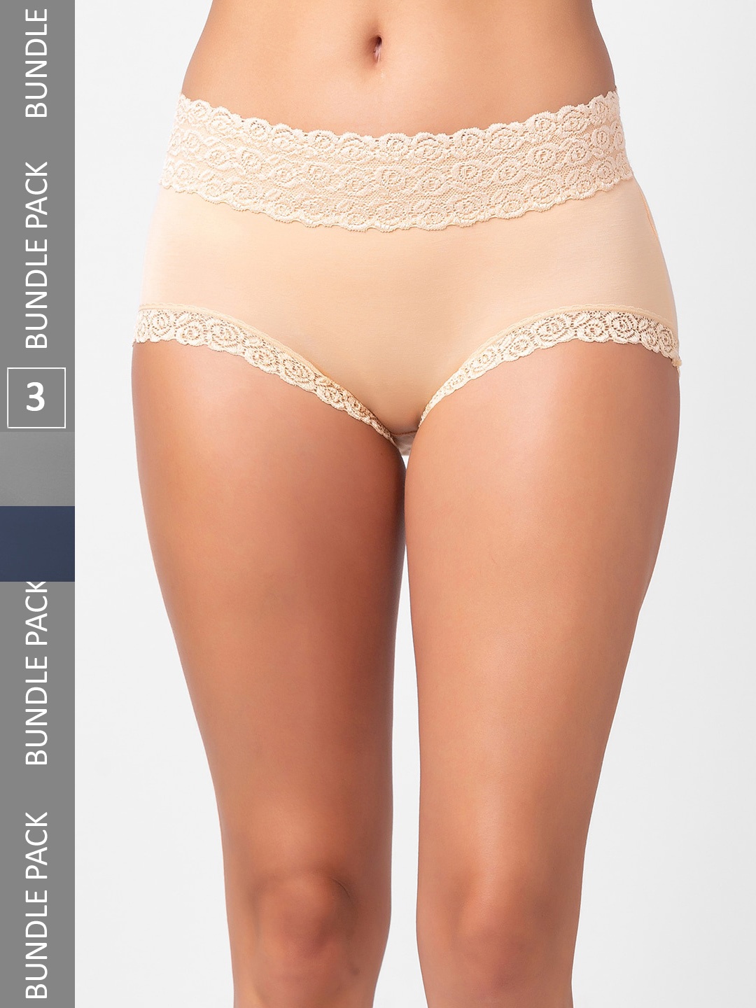 

NOIRA Pack Of 3 Assorted Cotton Lace Hipster Briefs