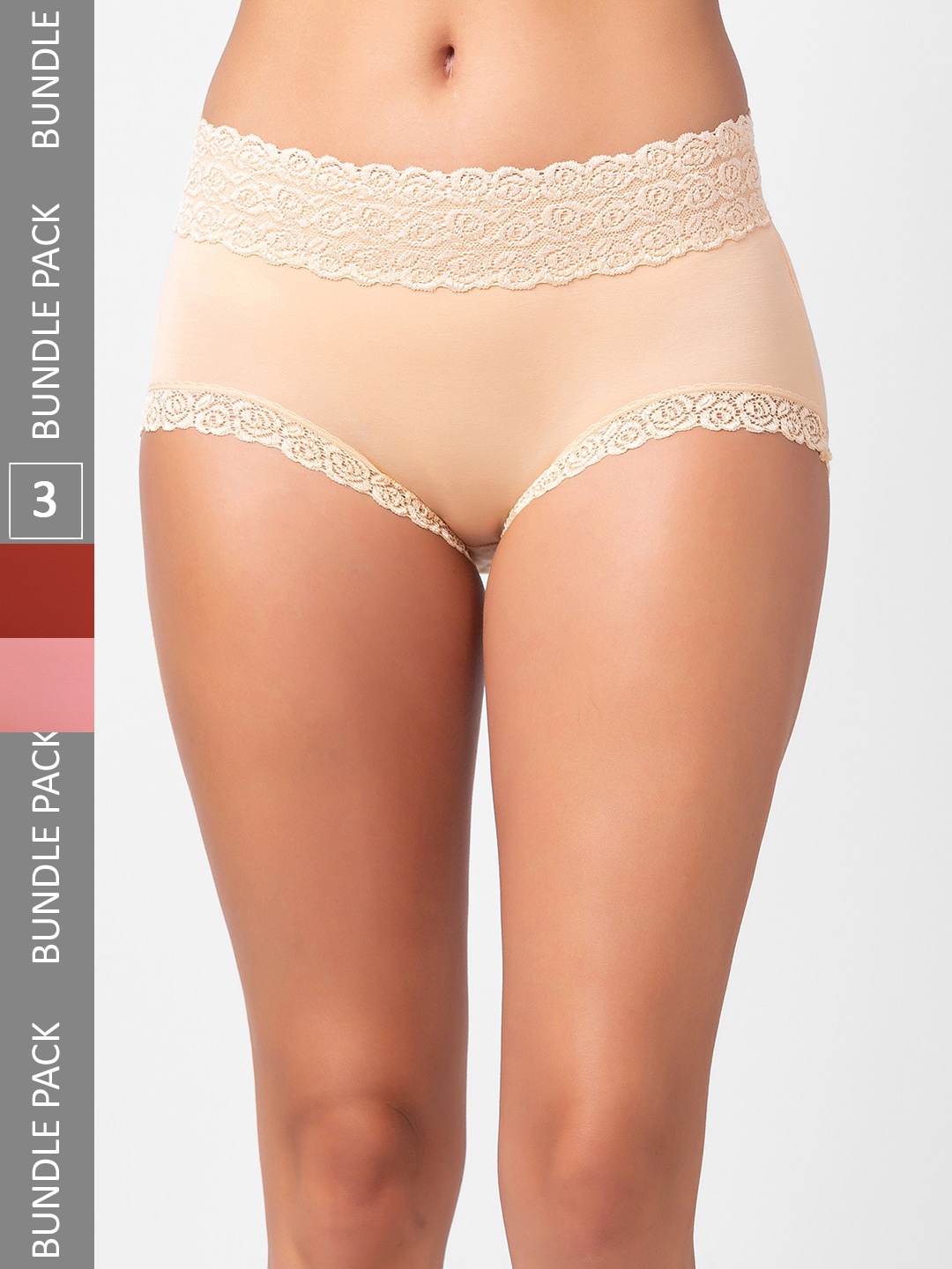 

NOIRA Pack Of 3 Assorted Cotton Lace Hipster Briefs