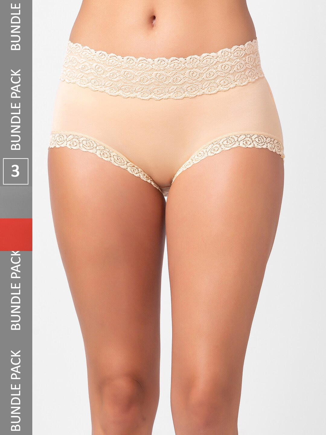 

NOIRA Pack Of 3 Assorted Cotton Lace Hipster Briefs