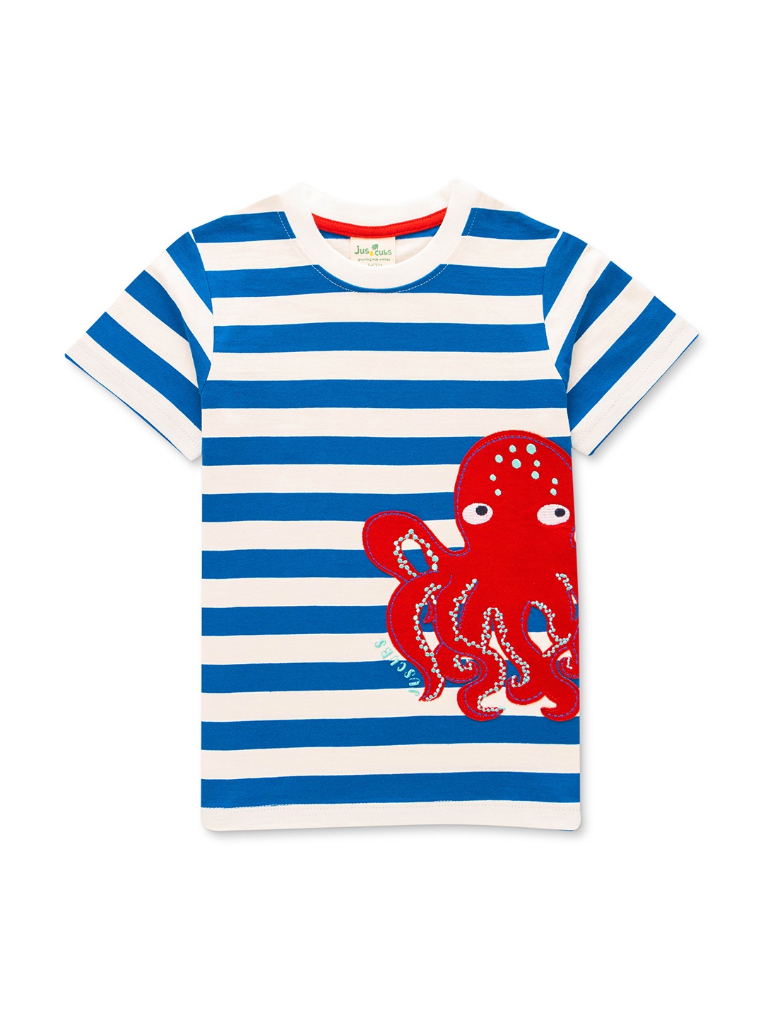 

JusCubs Boys Striped Regular Fit Cotton T-shirt, Blue