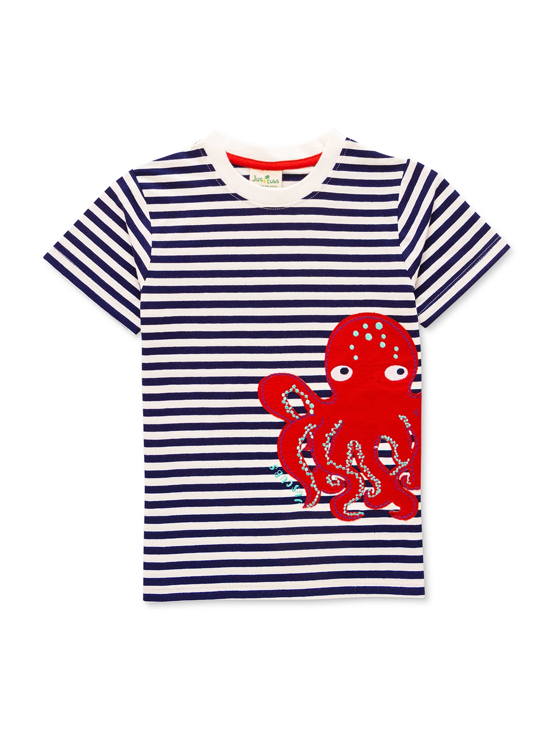 

JusCubs Boys Striped Cotton T-Shirt, Navy blue