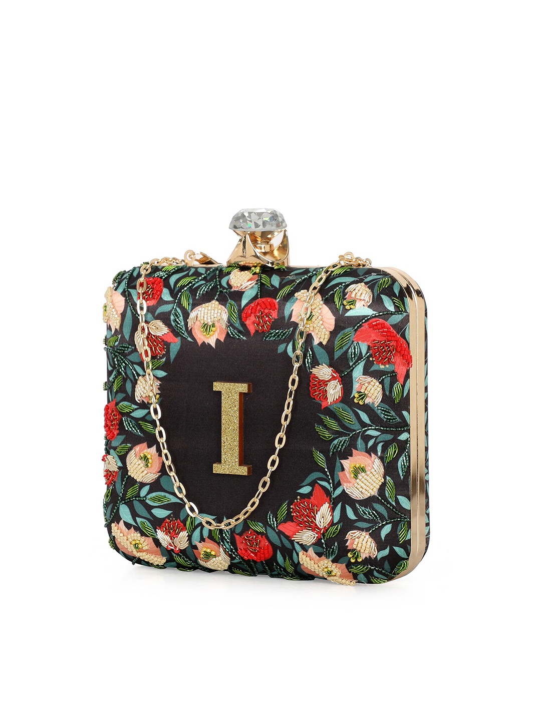 

NR By Nidhi Rathi Women Alphabet Embellished Fabric Box Clutch, Black