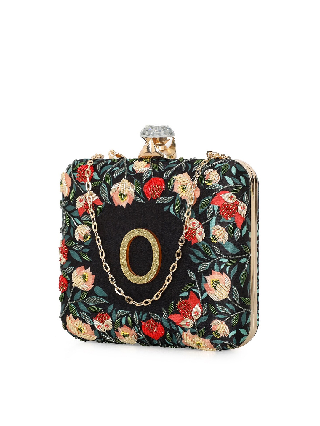 

NR By Nidhi Rathi Women Alphabet Embellished Fabric Box Clutch, Black