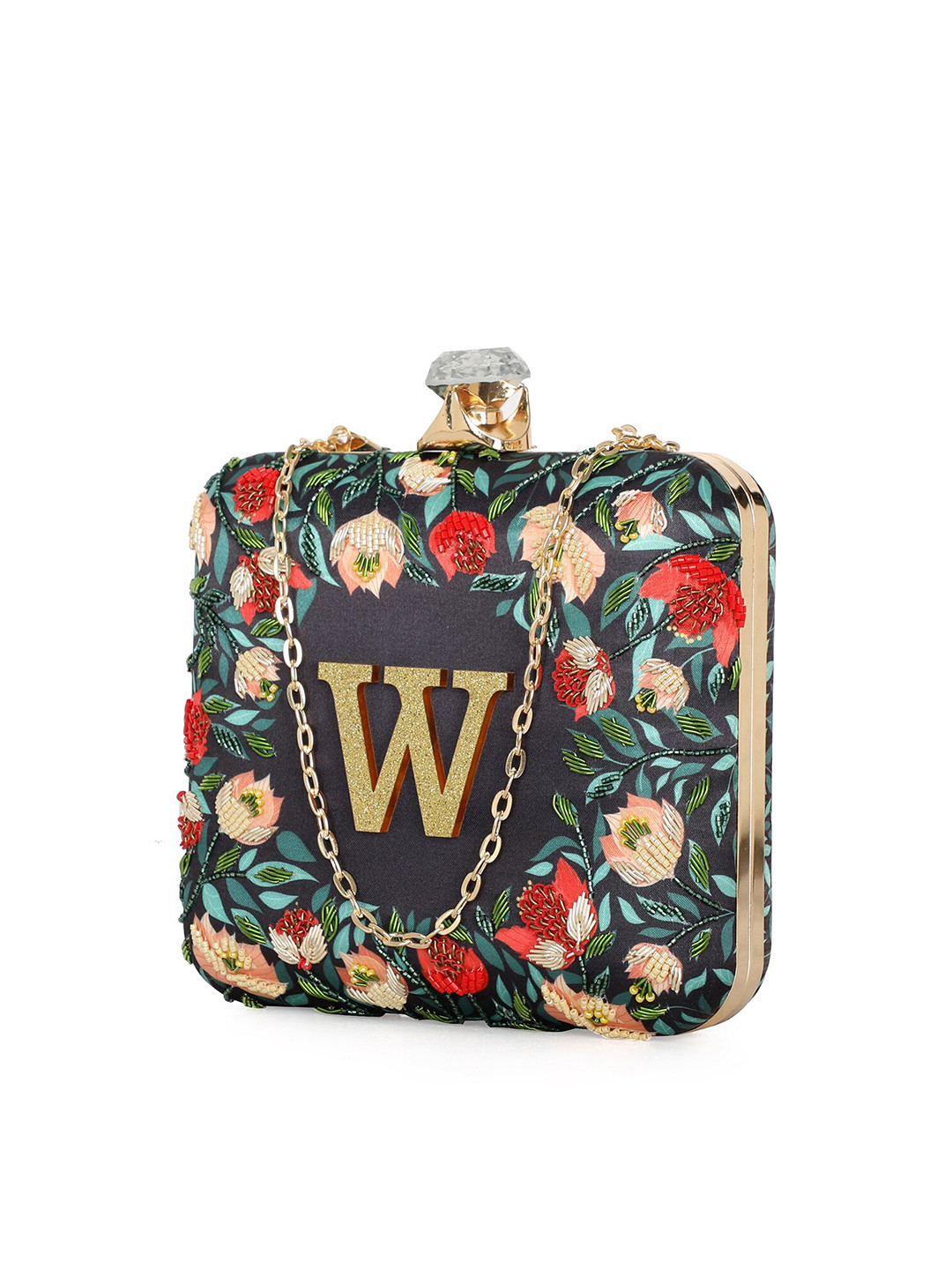 

NR By Nidhi Rathi Women Alphabet Embellished Fabric Box Clutch, Black