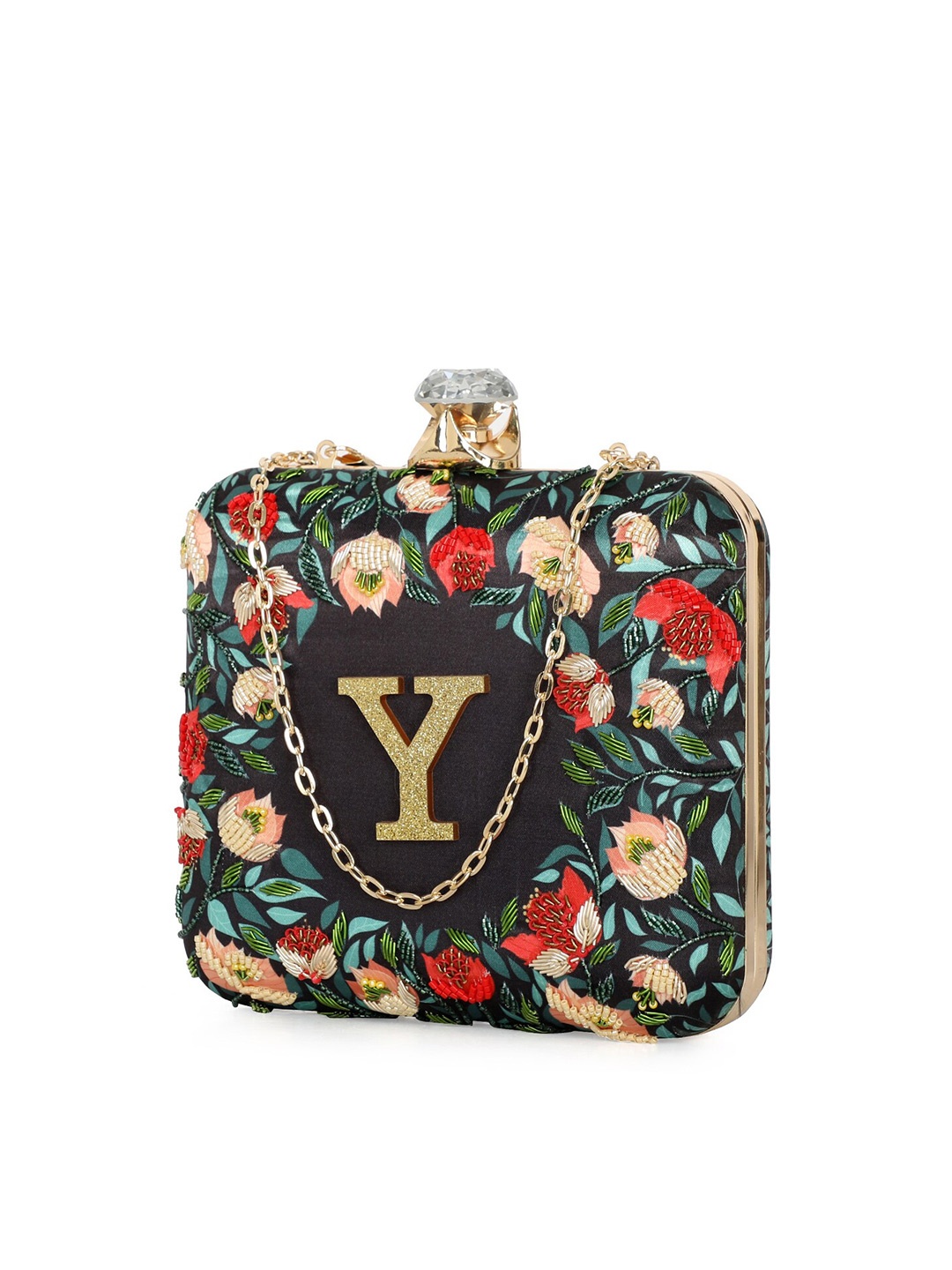 

NR By Nidhi Rathi Women Alphabet Embellished Fabric Box Clutch, Black