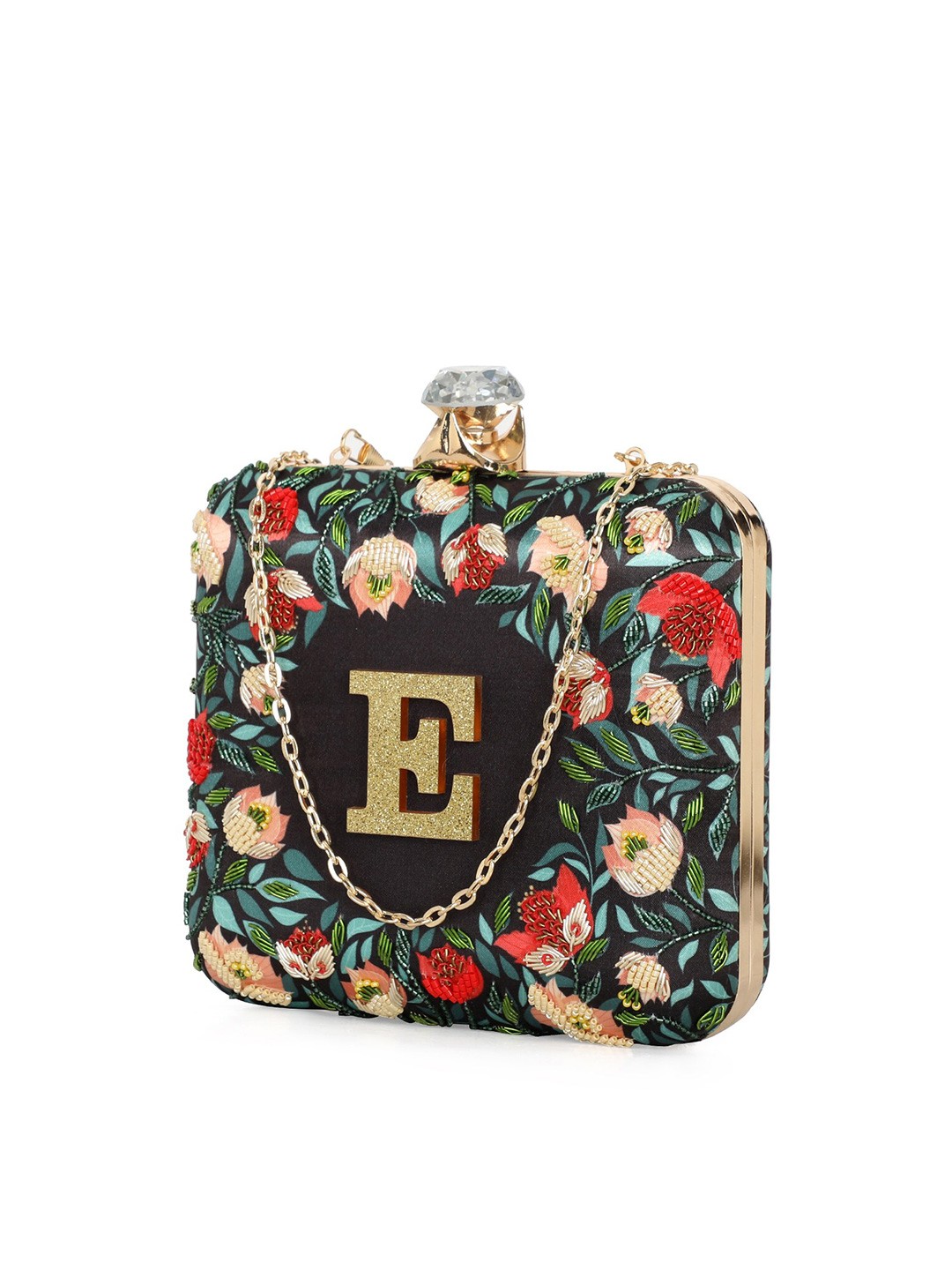 

NR By Nidhi Rathi Women Alphabet Embellished Fabric Box Clutch, Black