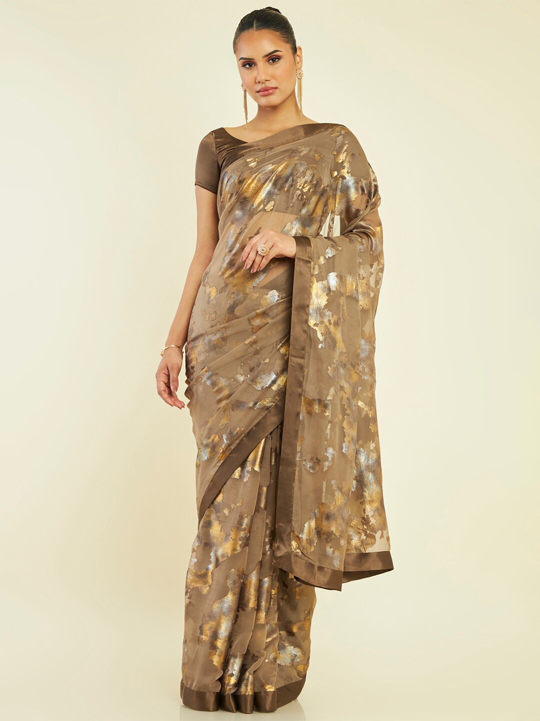 

Soch Abstract Printed Pure Georgette Saree, Brown