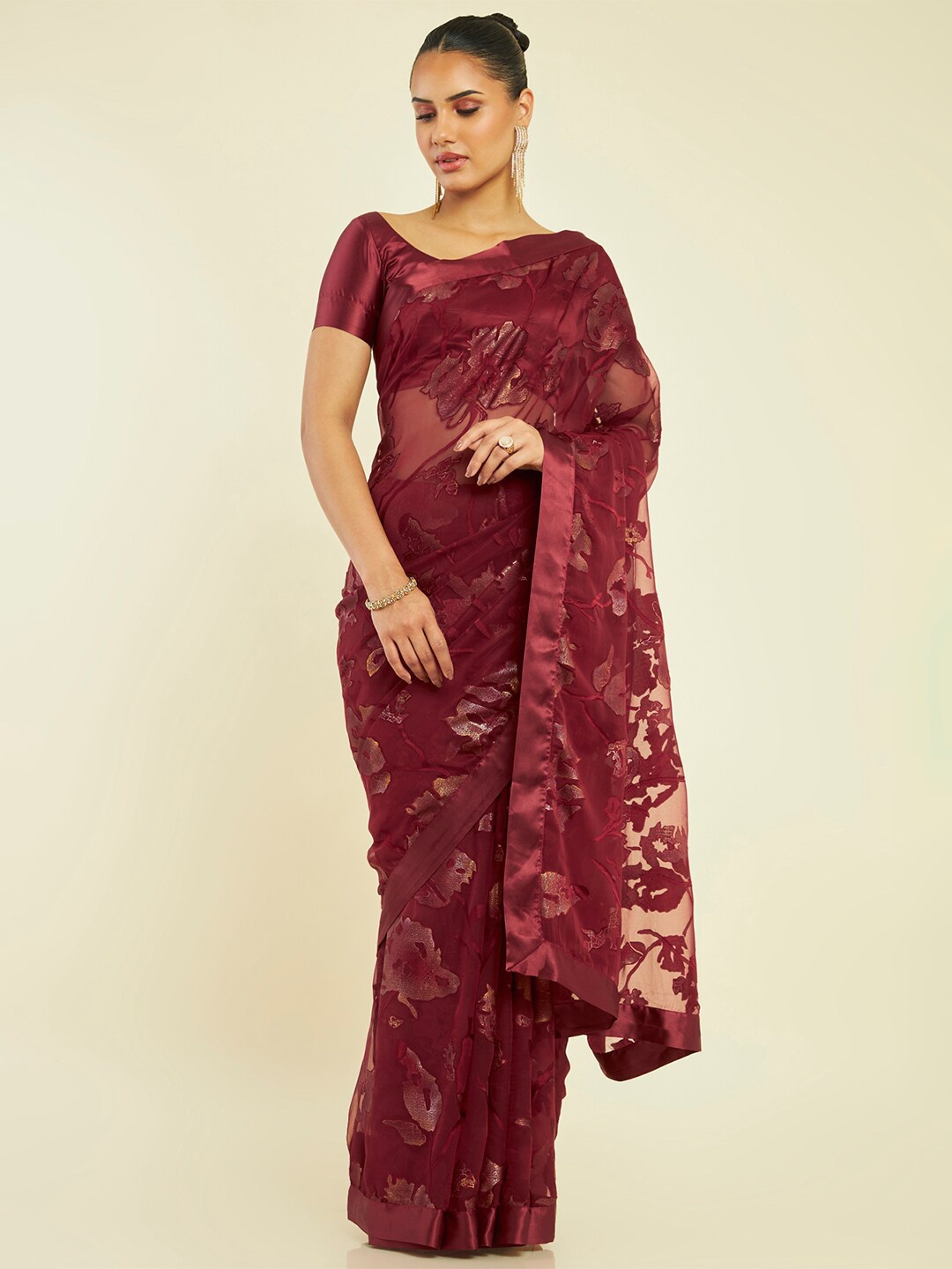 

Soch Abstract Printed Pure Georgette Saree, Maroon