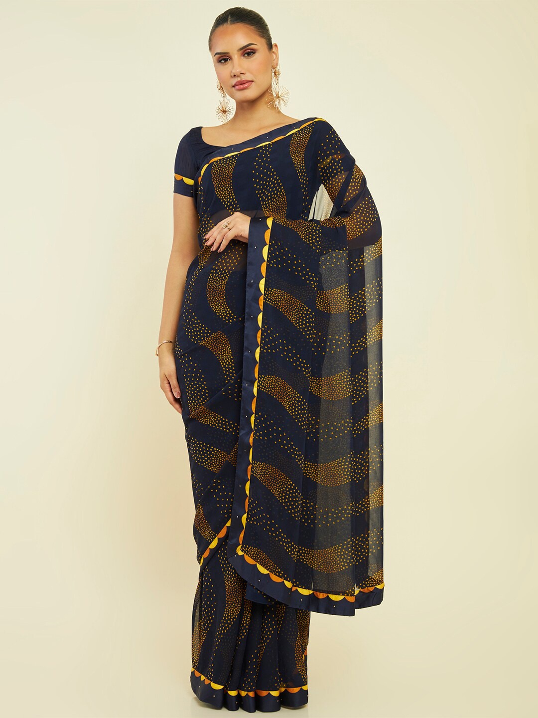 

Soch Abstract Printed Pure Georgette Saree, Navy blue