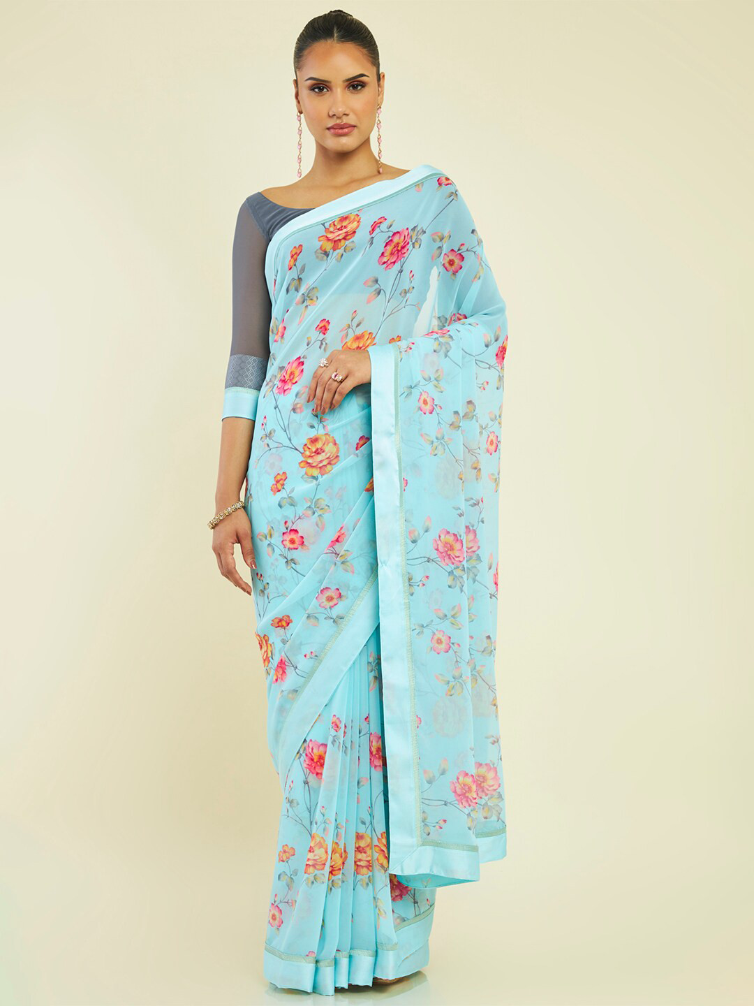 

Soch Floral Printed Pure Georgette Saree, Blue