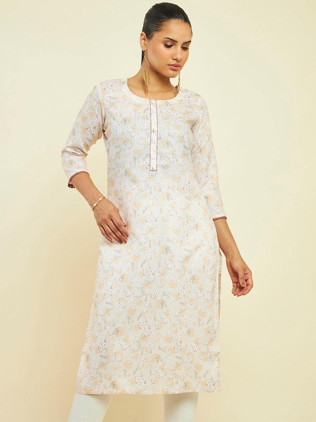 

Soch Floral Printed Pure Linen Kurta, Cream