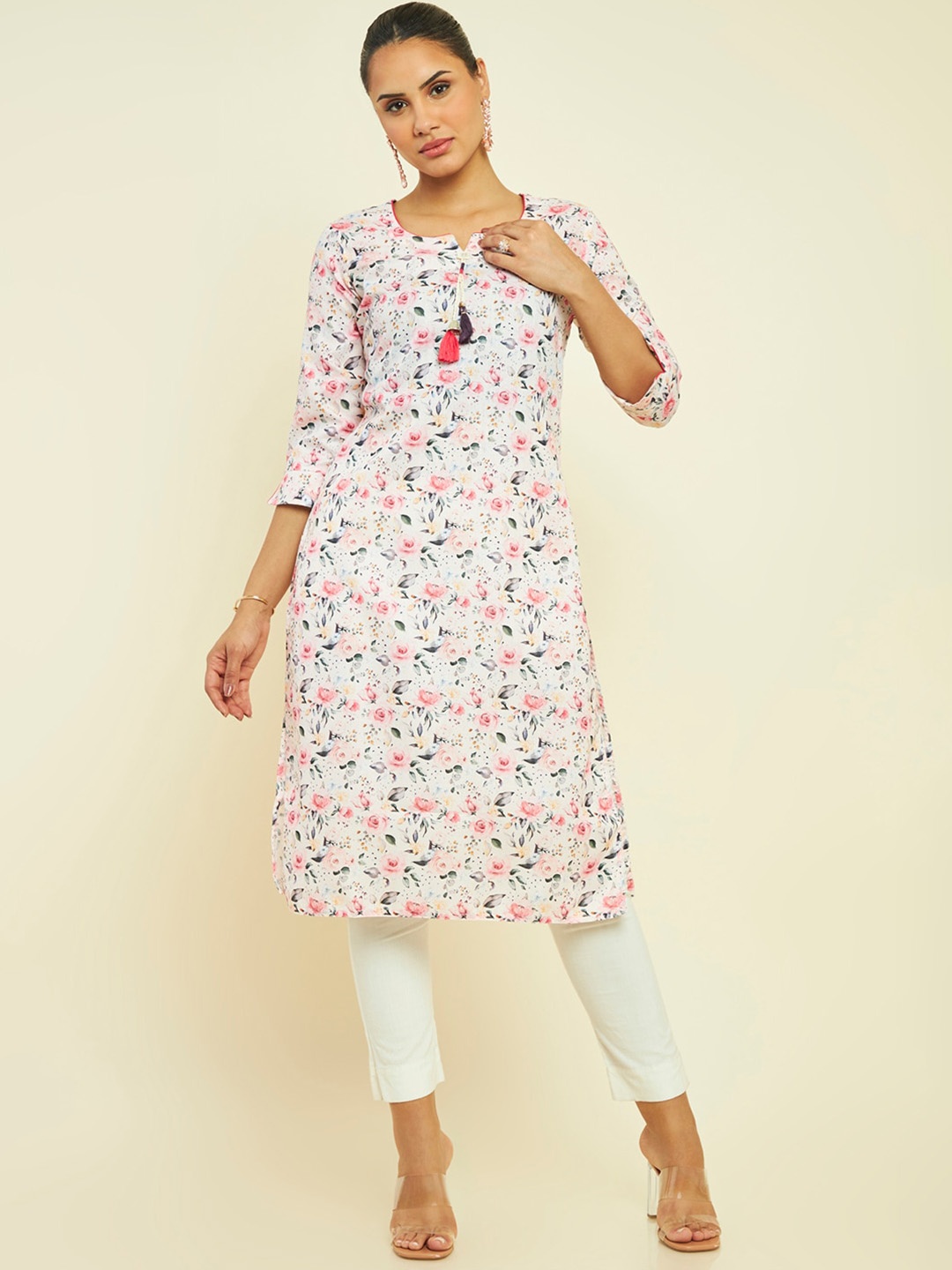 

Soch Floral Printed Pure Linen Kurta, Pink