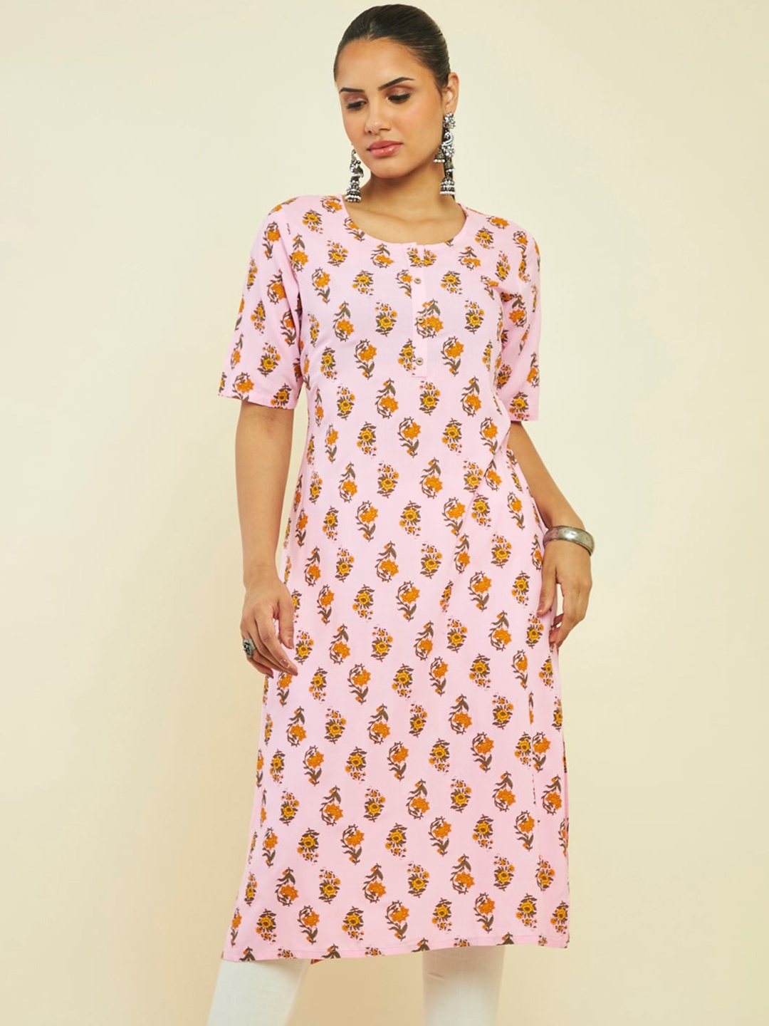 

Soch Floral Printed Straight Kurta, Pink