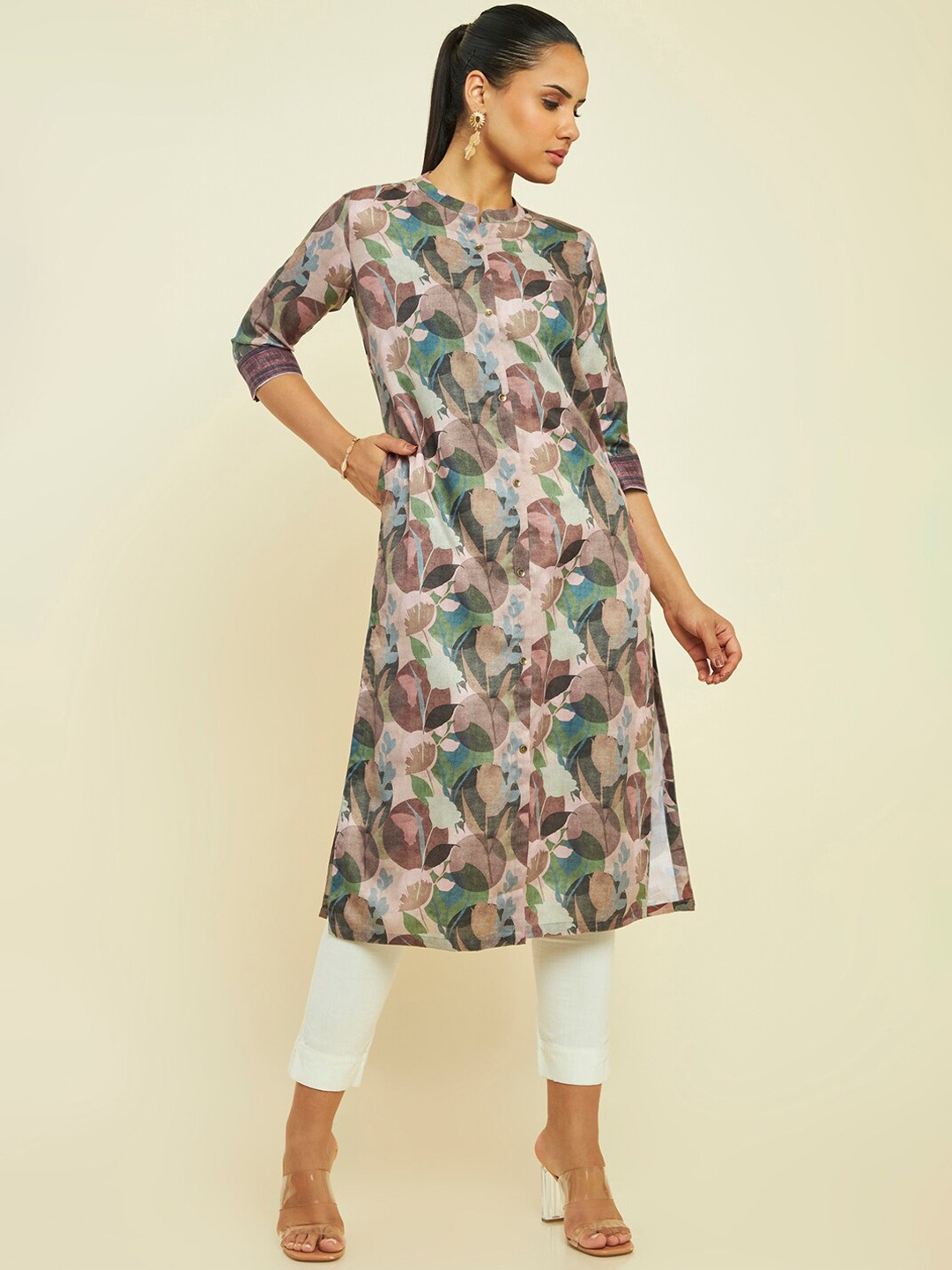 

Soch Printed Band Collar Straight Kurta, Peach