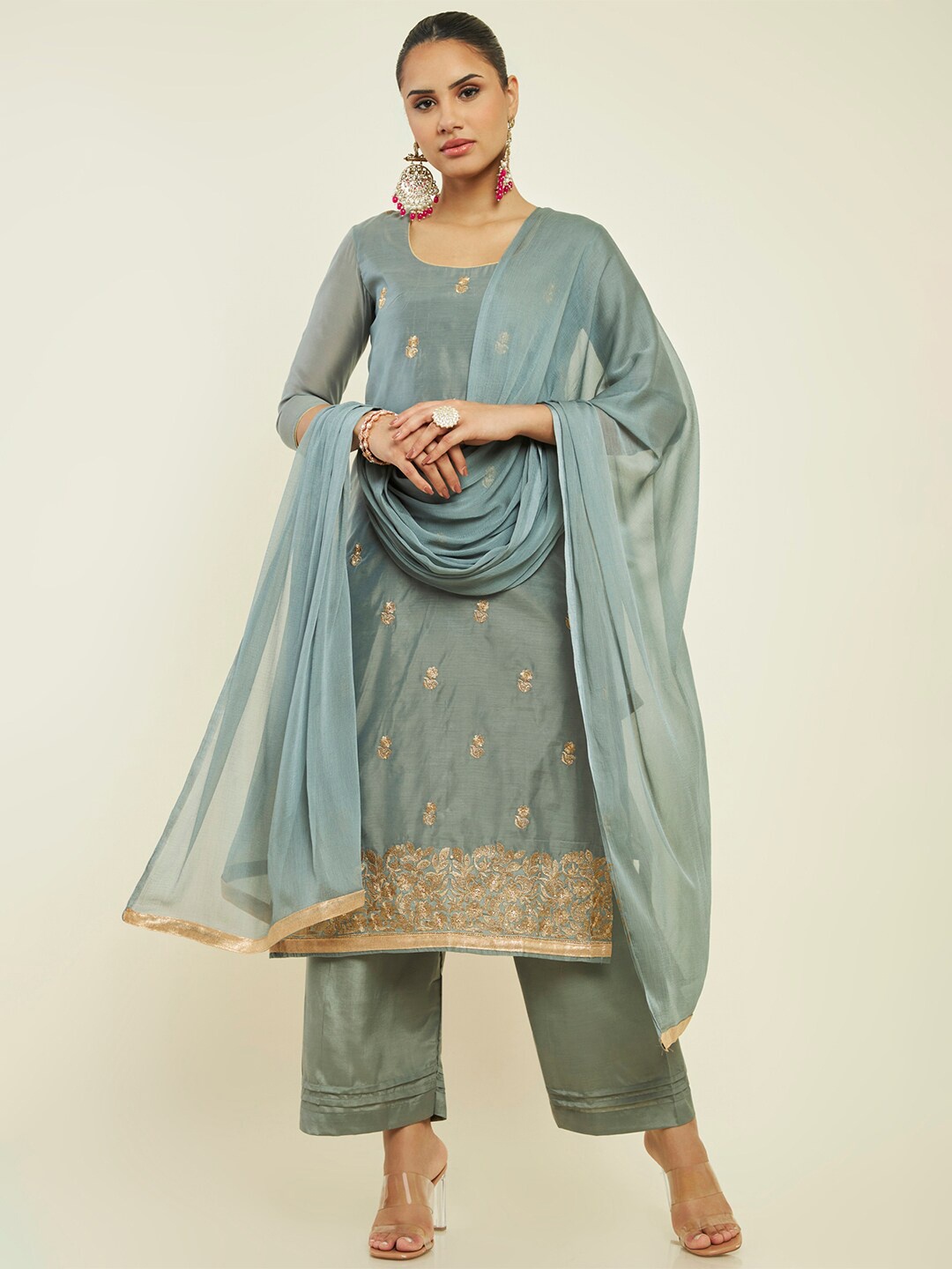 

Soch Embroidered Unstitched Dress Material, Grey