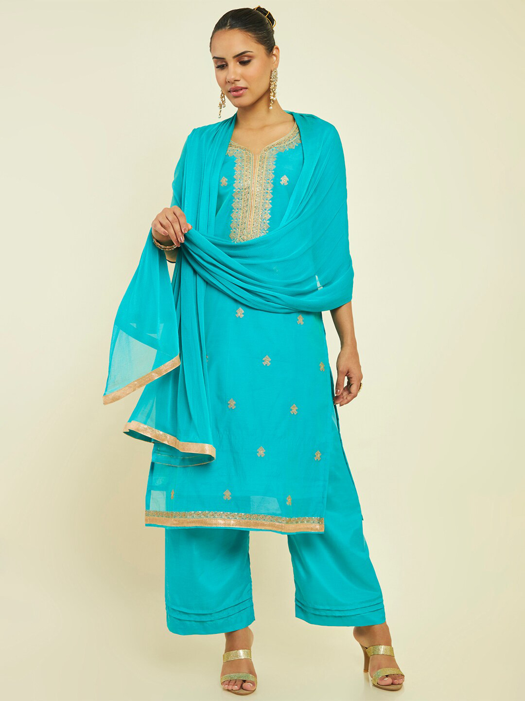 

Soch Embroidered Unstitched Dress Material, Turquoise blue