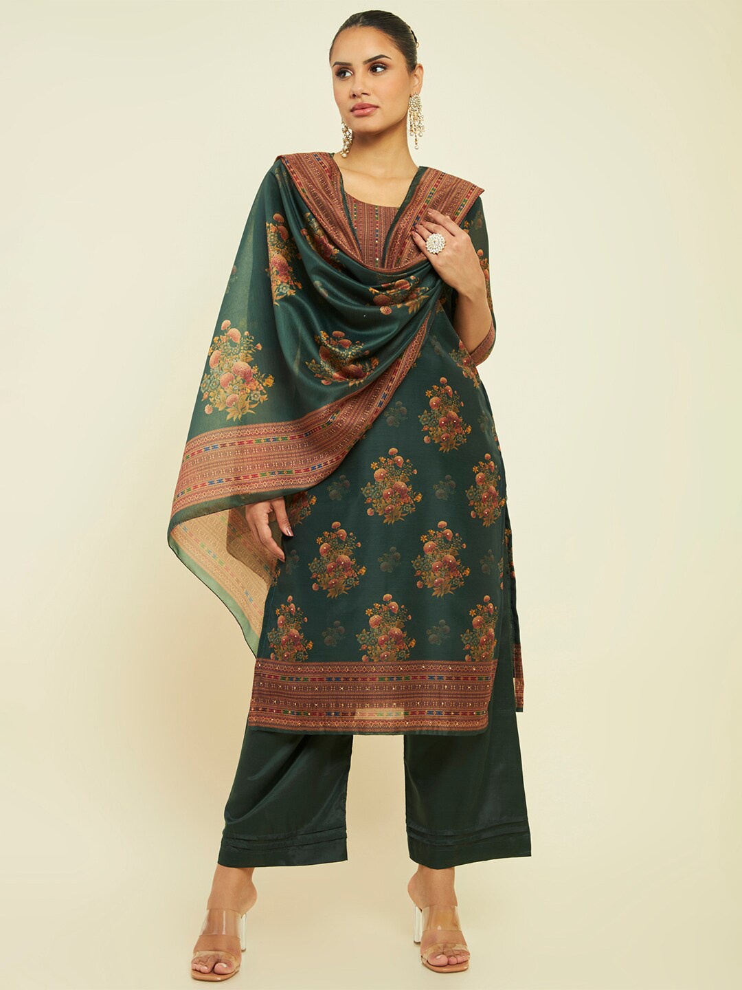 

Soch Floral Printed Unstitched Dress Material, Green