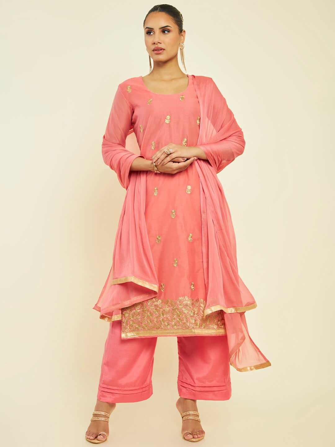

Soch Embroidered Unstitched Dress Material, Pink