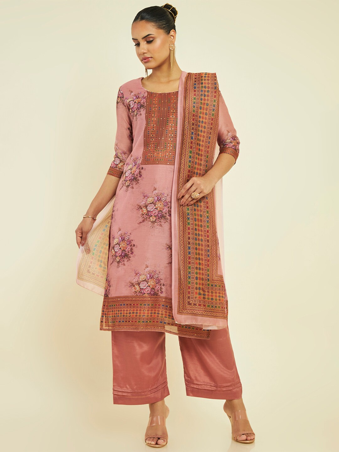 

Soch Printed Unstitched Dress Material, Peach