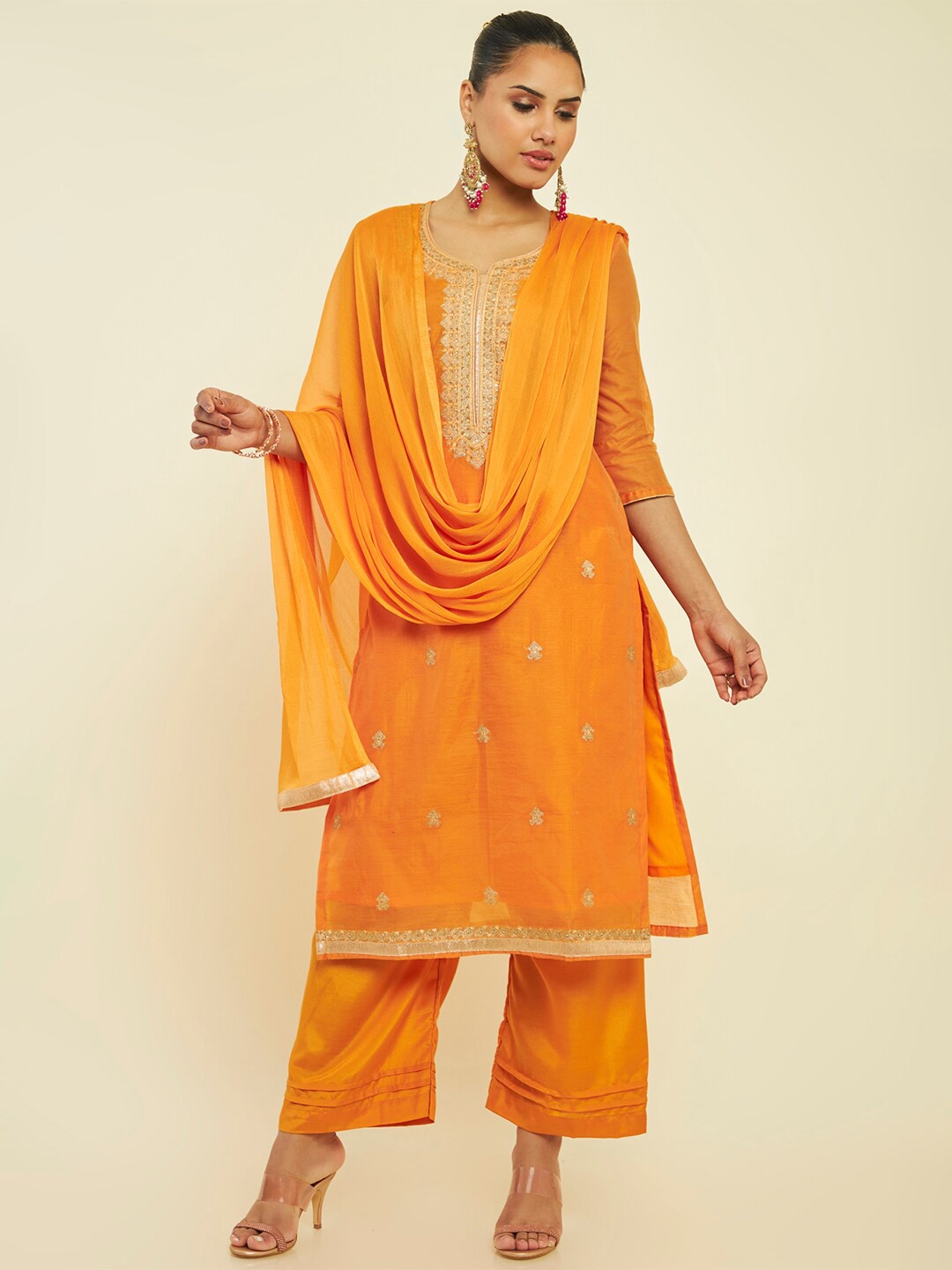 

Soch Embroidered Unstitched Dress Material, Orange