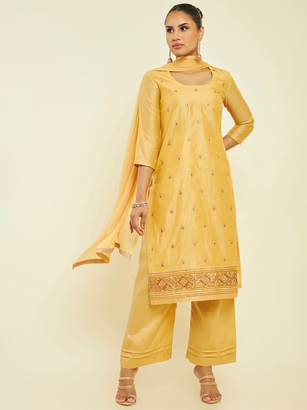 

Soch Embroidered Unstitched Dress Material, Yellow