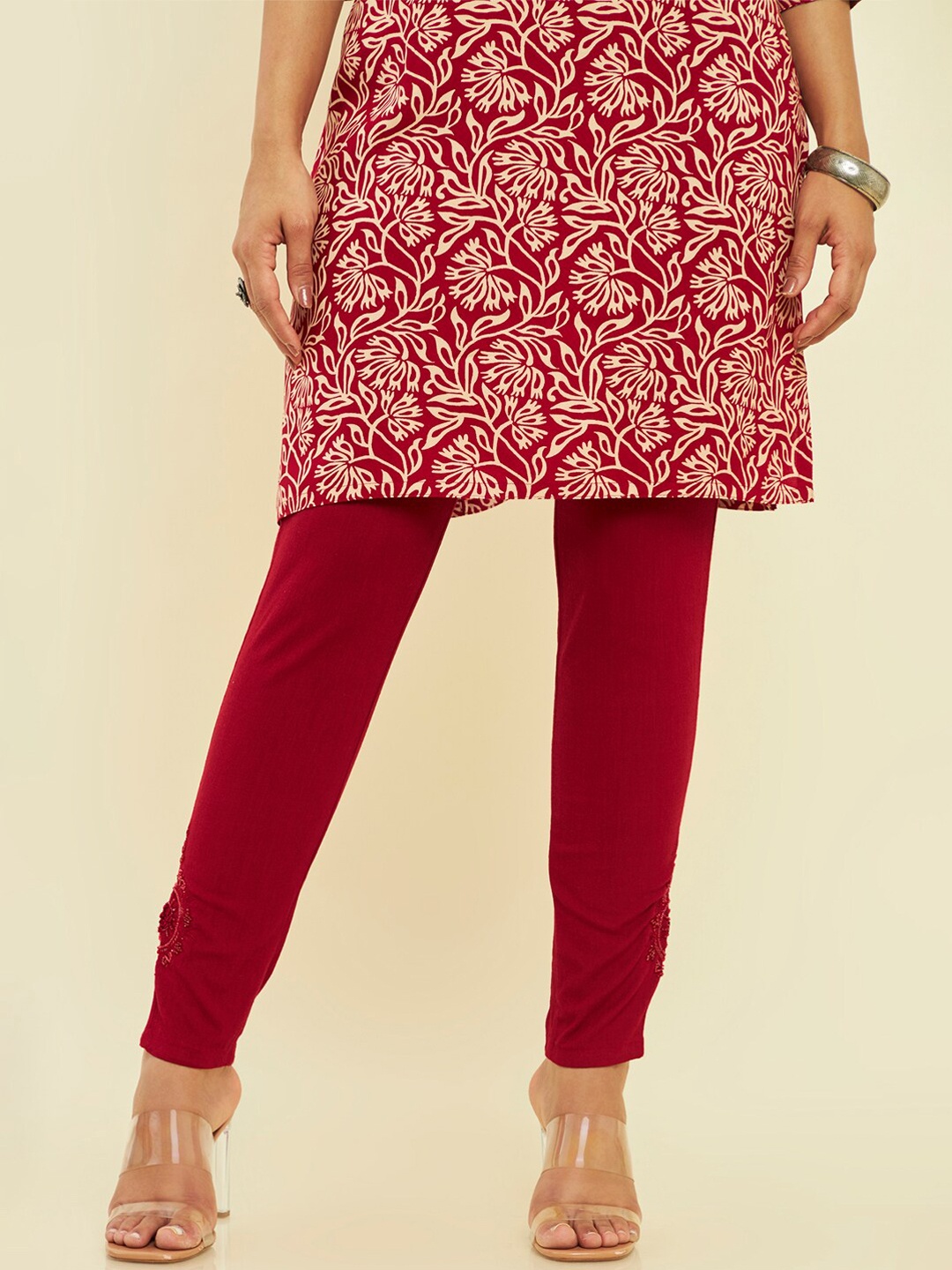 

Soch Mid-Rise Cotton Ankle-Length Leggings, Maroon