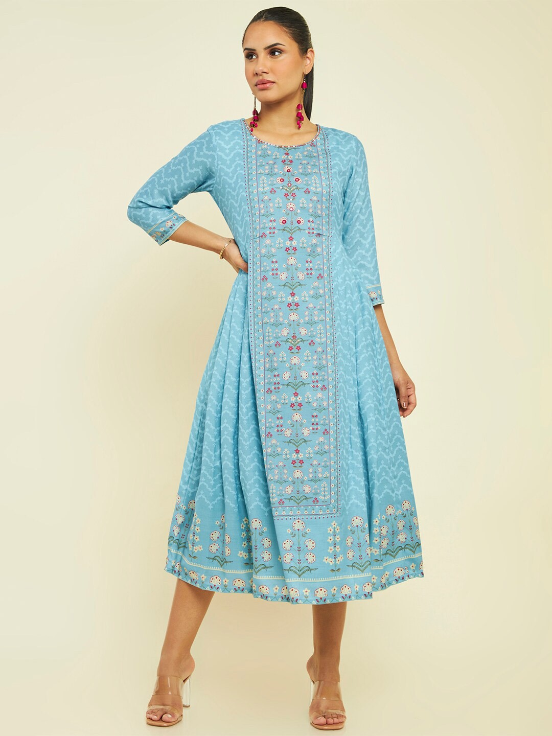 

Soch Round Neck Ethnic Motifs Printed Cotton Fit and Flare Ethnic Dress, Blue
