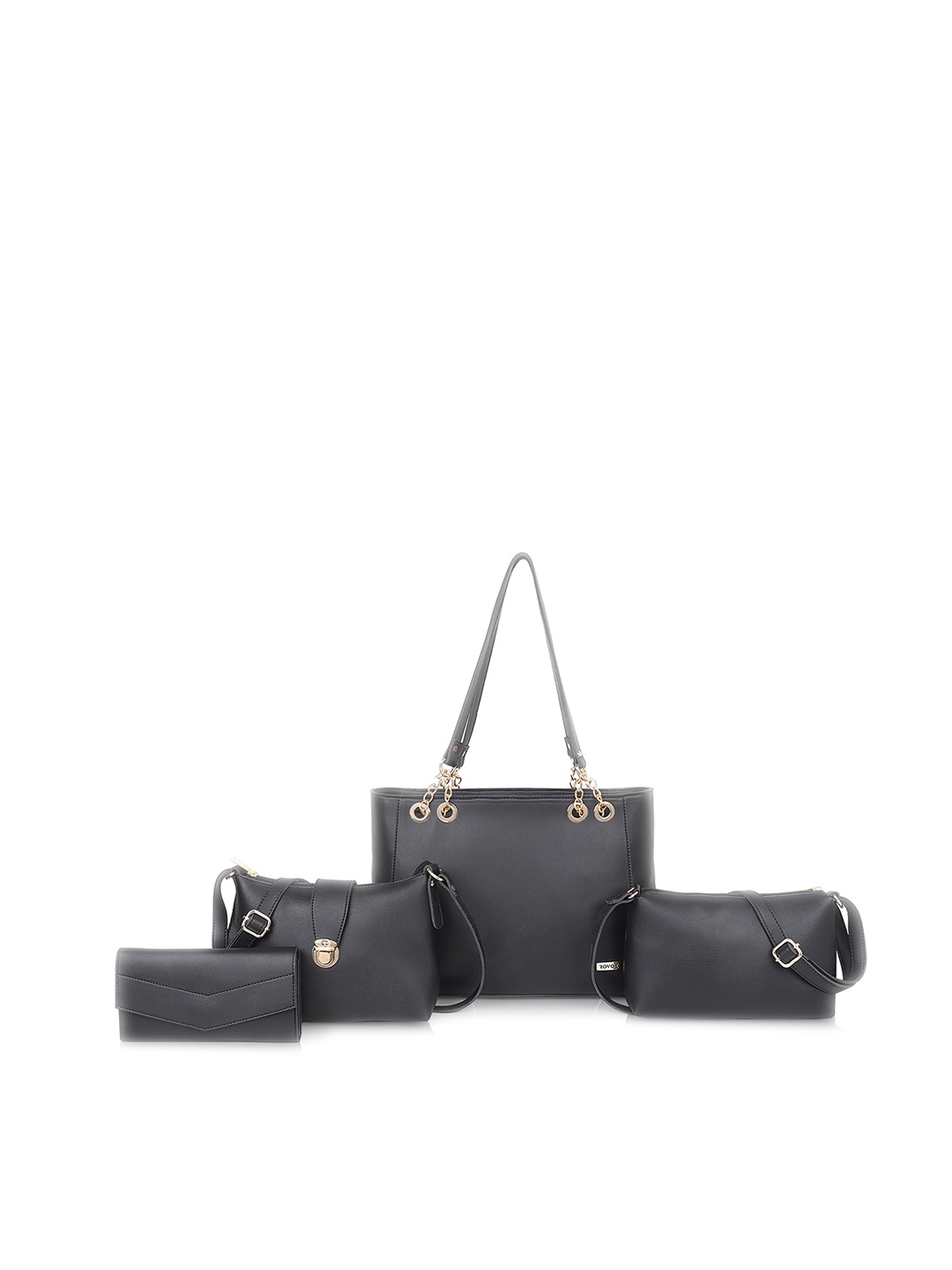 

ROVOK Set of 4 Embellished Structured Handheld Bag, Black