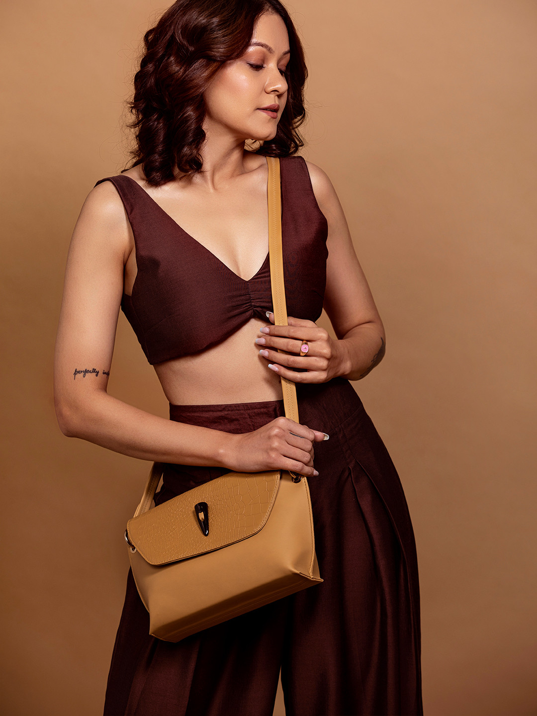 

HORRA Women Textured PU Structured Sling Bag, Yellow