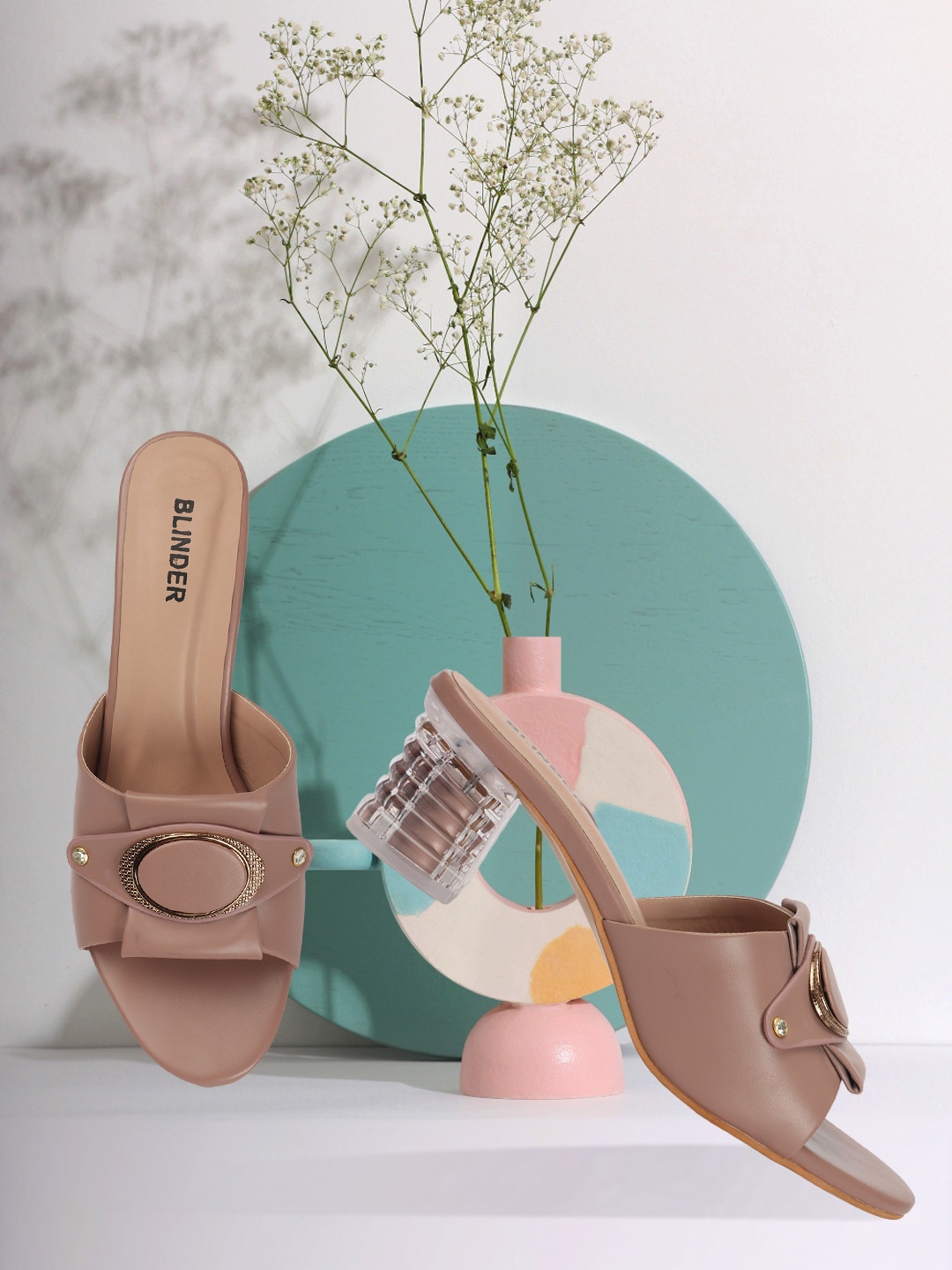 

BLINDER Open Toe Block Heels, Peach