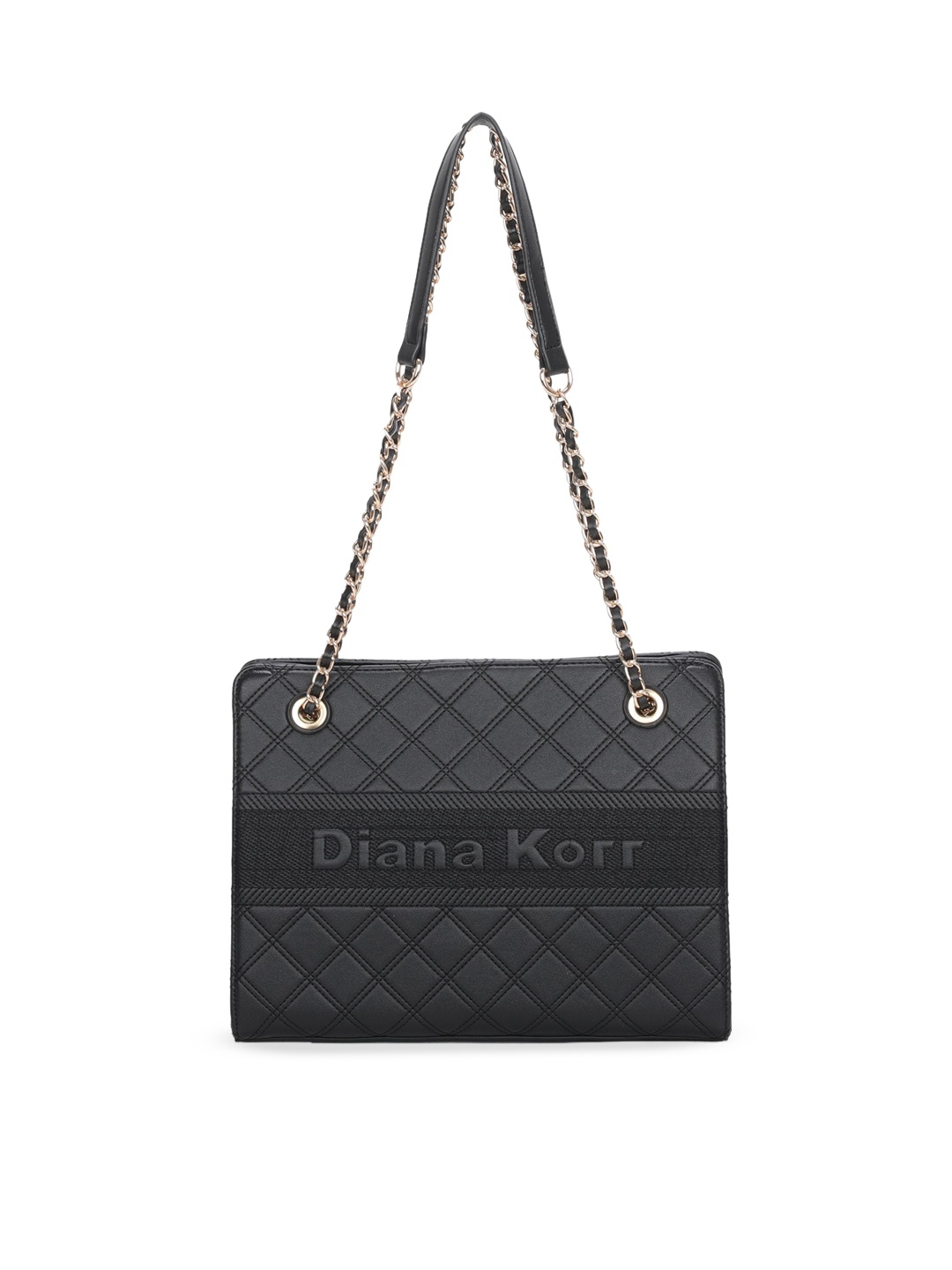 

Diana Korr Textured Structured Shoulder Bag with Quilted, Black