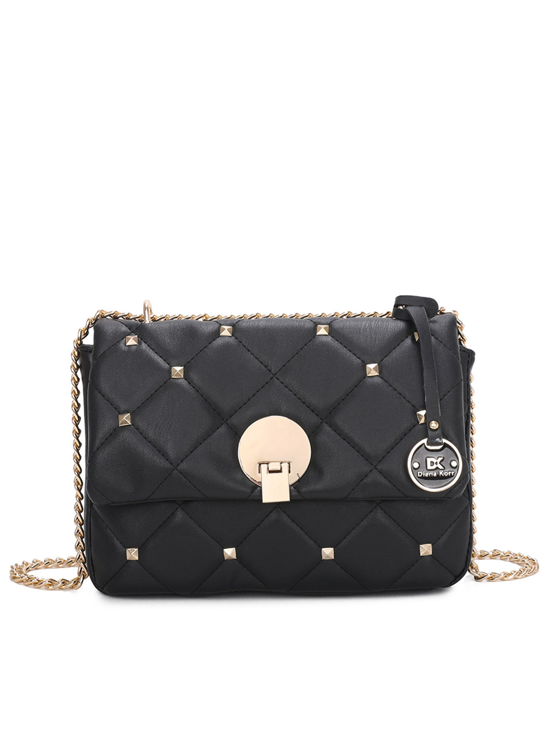 

Diana Korr Women Geometric Textured PU Structured Sling Bag with Quilted, Black