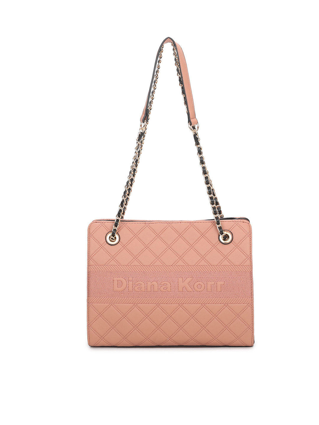 

Diana Korr Textured Structured Shoulder Bag with Quilted, Peach