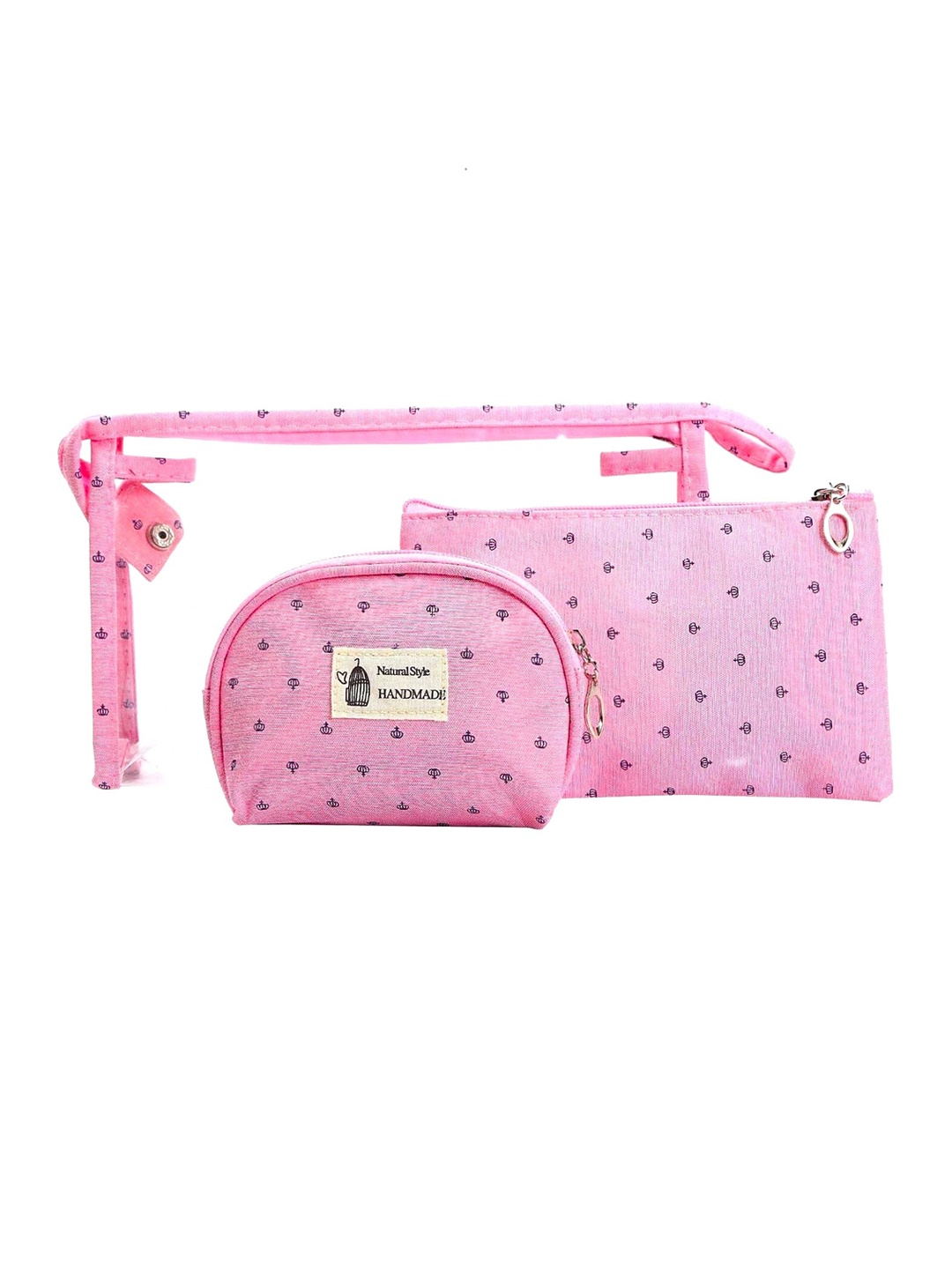 

Awestuffs Set Of 3 Portable Cosmetic Bags & Toiletry Pouch Bag, Pink