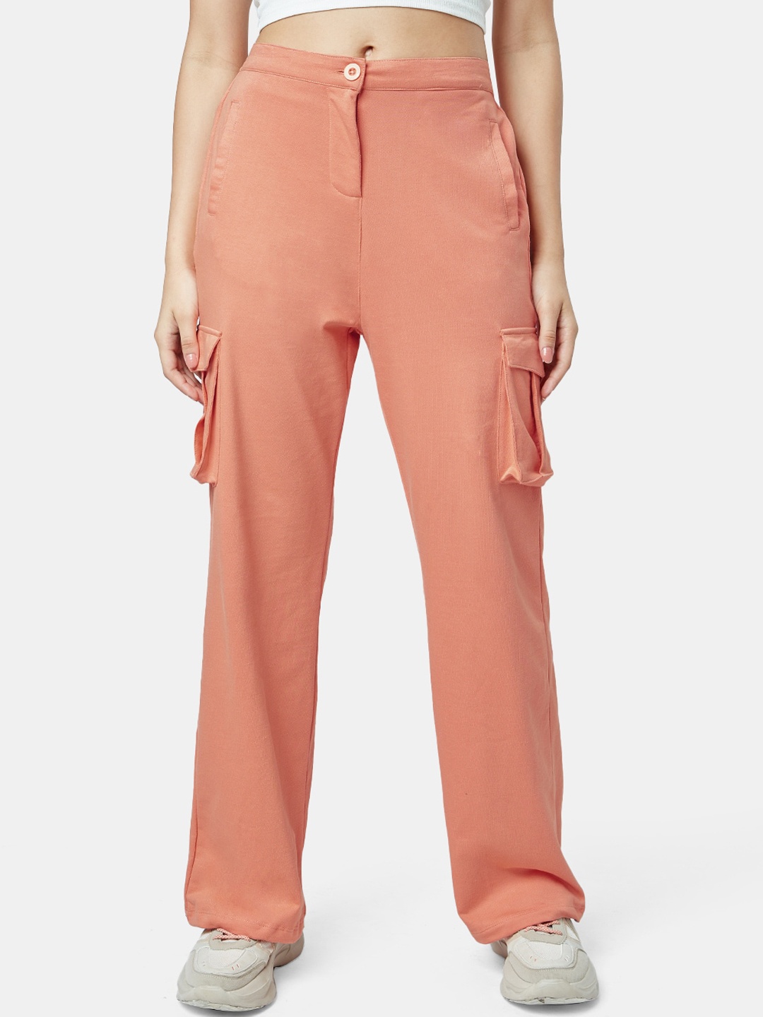 

The Souled Store Women Regular Fit Mid-Rise Cargos, Peach