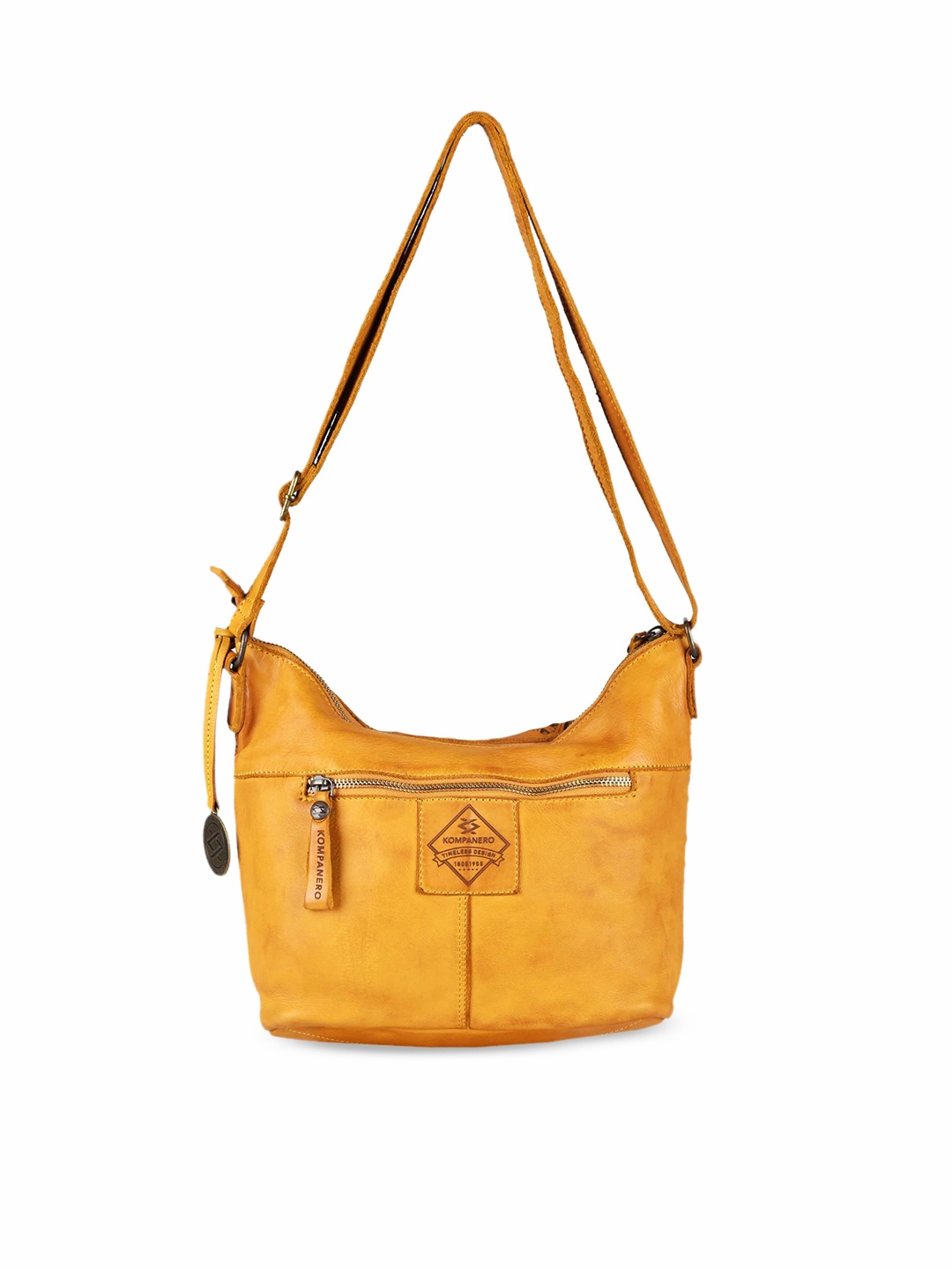 

KOMPANERO Leather Structured Sling Bag, Yellow
