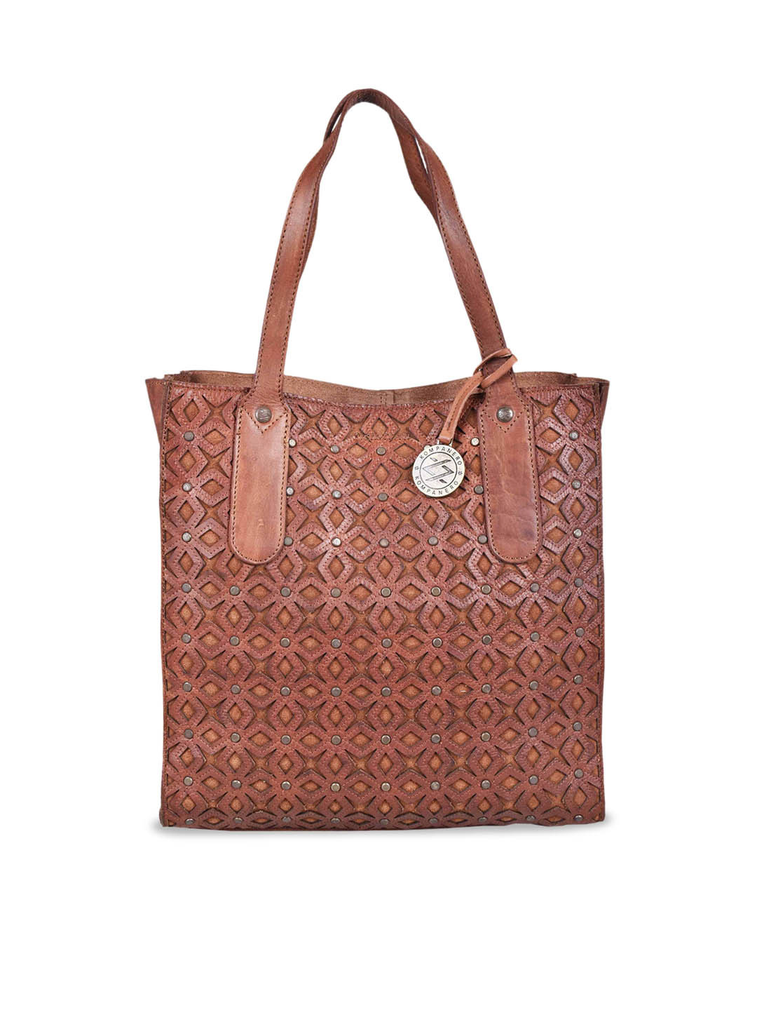 

KOMPANERO Women Self Design Leather Shopper Tote Bag, Brown