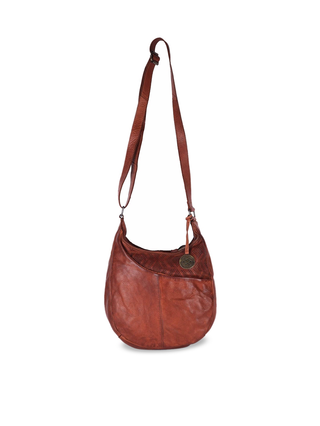 

KOMPANERO Tan Leather Structured Handheld Bag
