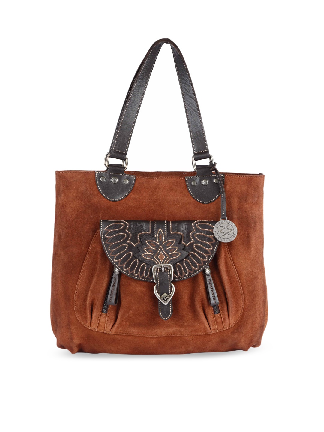 

KOMPANERO Women Self Design Leather Shoulder Bag, Tan