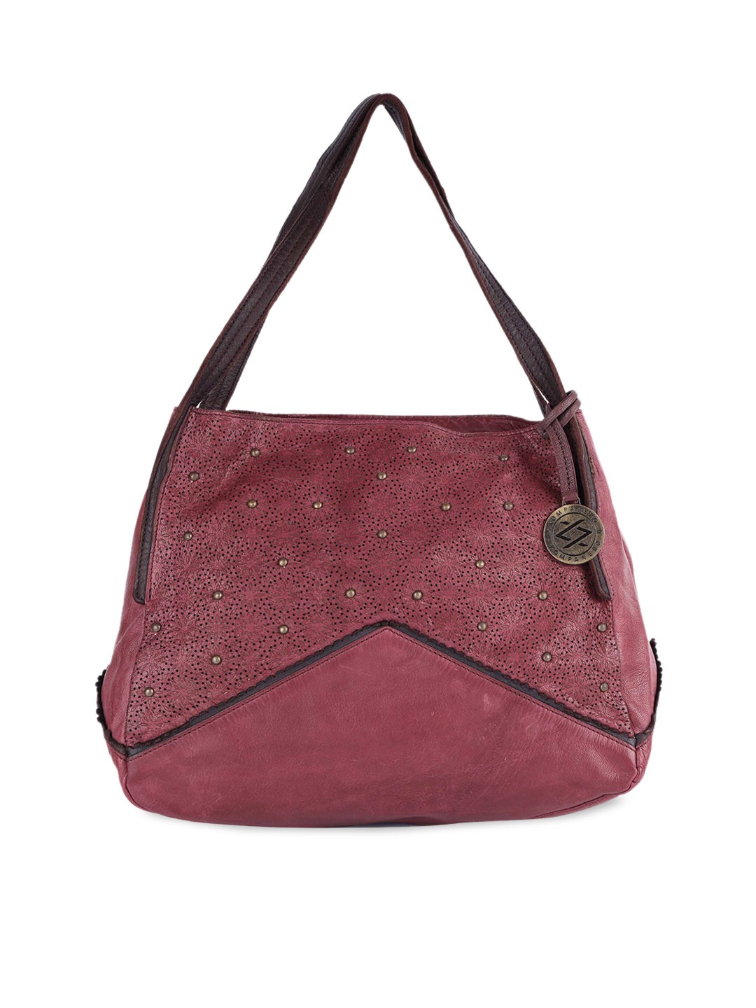 

KOMPANERO Women Embellished Leather Oversized Shoulder Bag, Pink