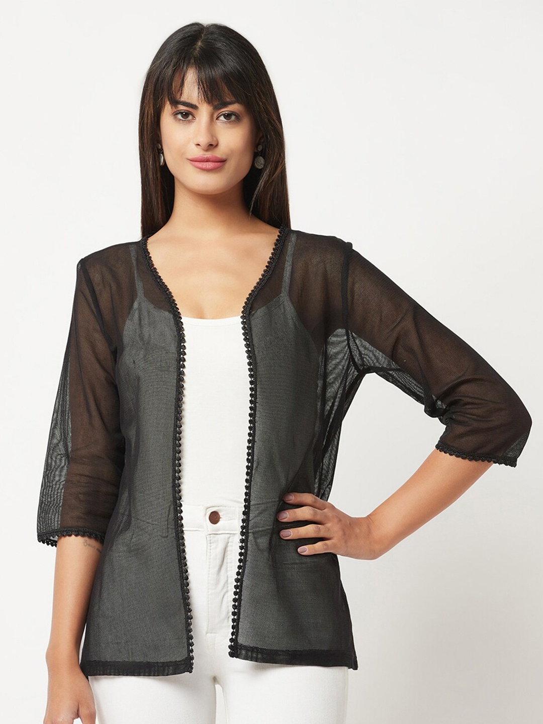 

Espresso Sheer Open Shrug, Black