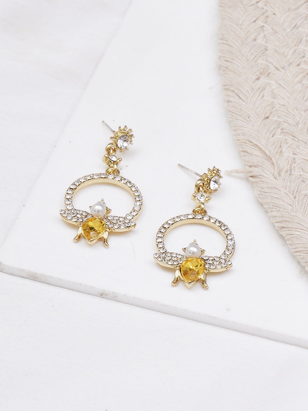 

Klissaa Gold-Plated Stone Studded & Beaded Drop Earrings, White