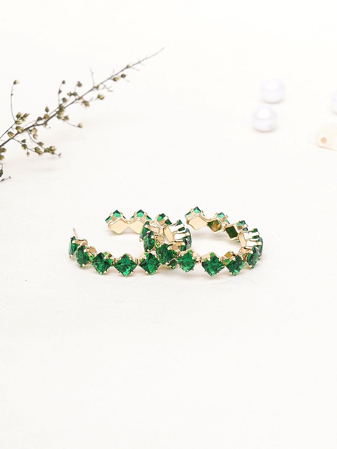 

Klissaa Gold-Plated Contemporary Half Hoop Earrings, Green