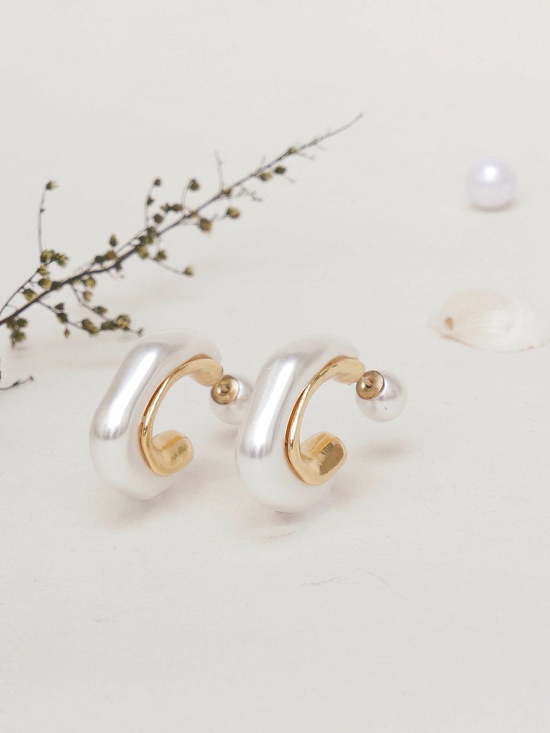 

Klissaa Gold-Plated Contemporary Half Hoop Earrings, White